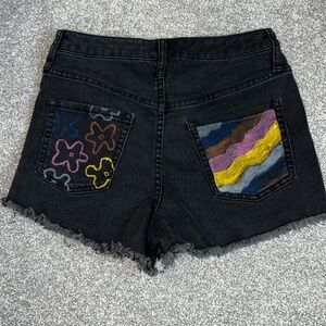 CUSTOM BLACK DENIM SHORTS, SIZE 2